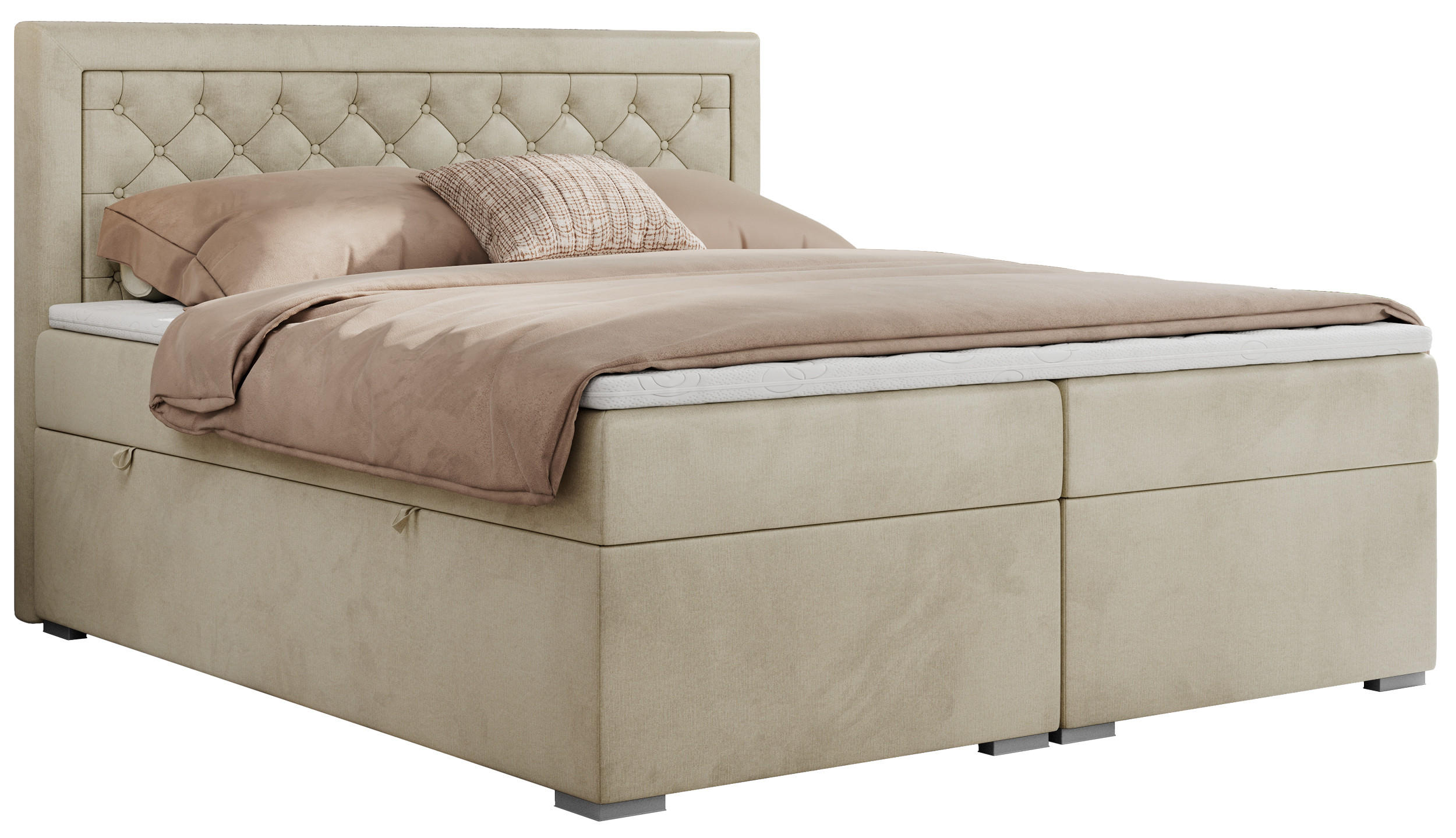BOXBETT JASIR 120/200 - Beige Velvet - H3 - Beige, Holz/Textil (120/200cm) - MKS