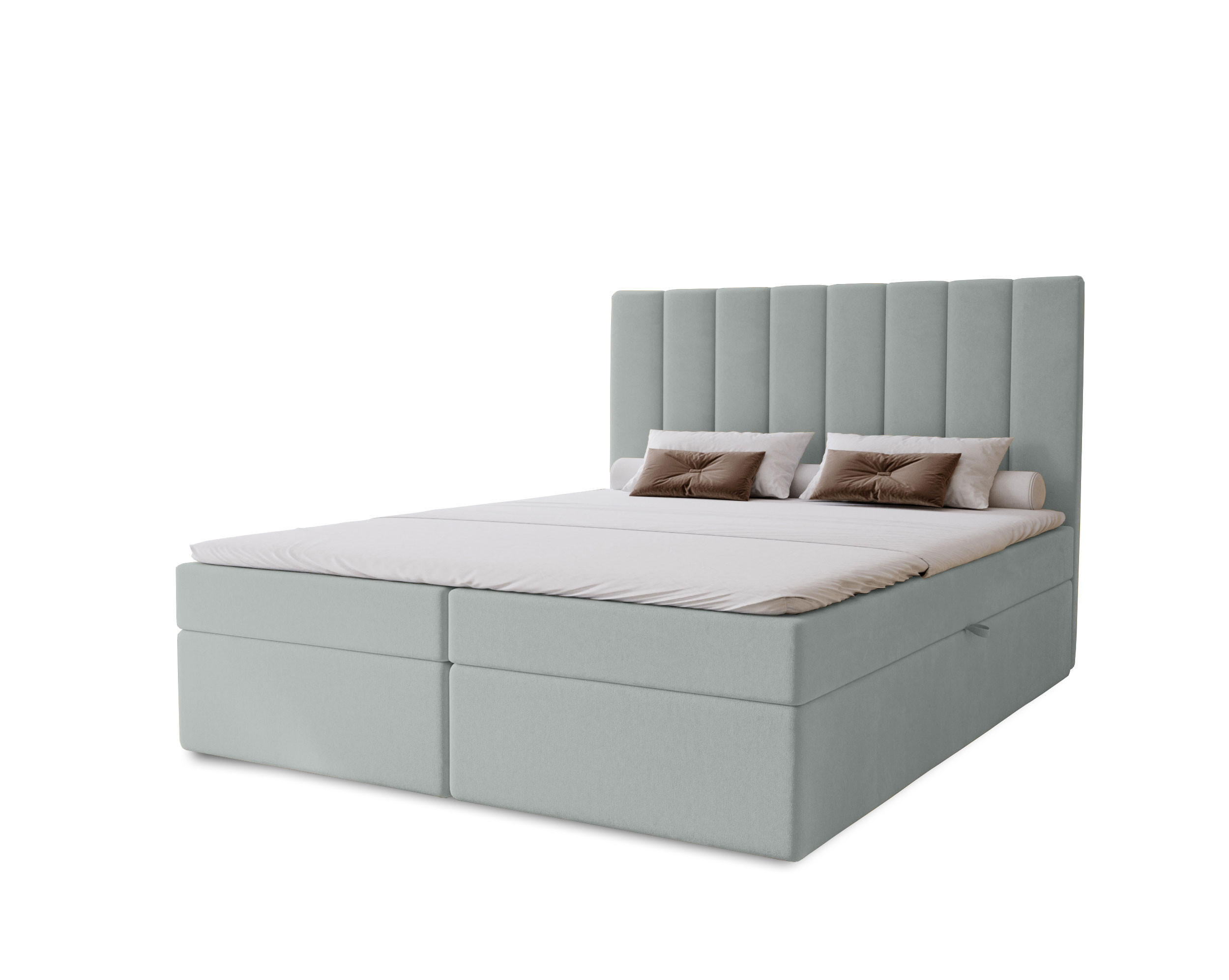 BOXBETT Nero mit 2 Bettkästen, 200x200, Hellgrau, Velourstoff, Doppelbett mit Bonell-Matratze - Hellgrau, Holz/Kunststoff (200/200cm) - Marpur