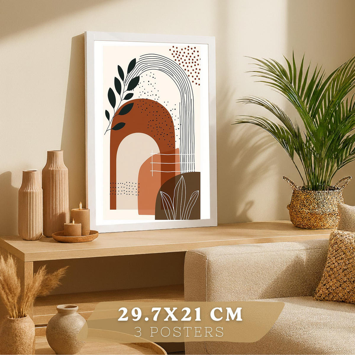 PLAKAT Sada 3 Tvary a rostliny A3 Bílý rám - bílá, papír (29.7/1/42cm) - Nacnic