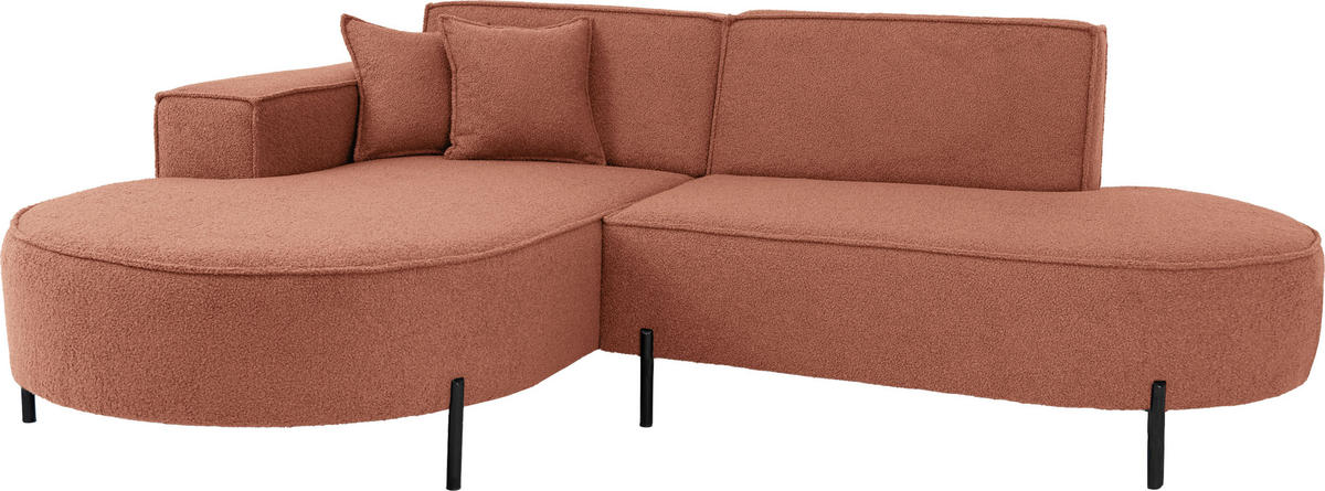 ECKSOFA Hana Loft 3-Sitzer Ecke Links, Boucle, Terra 241/80/168 cm - Terracotta/Schwarz, Textil/Metall (241/168cm) - WFL GROUP