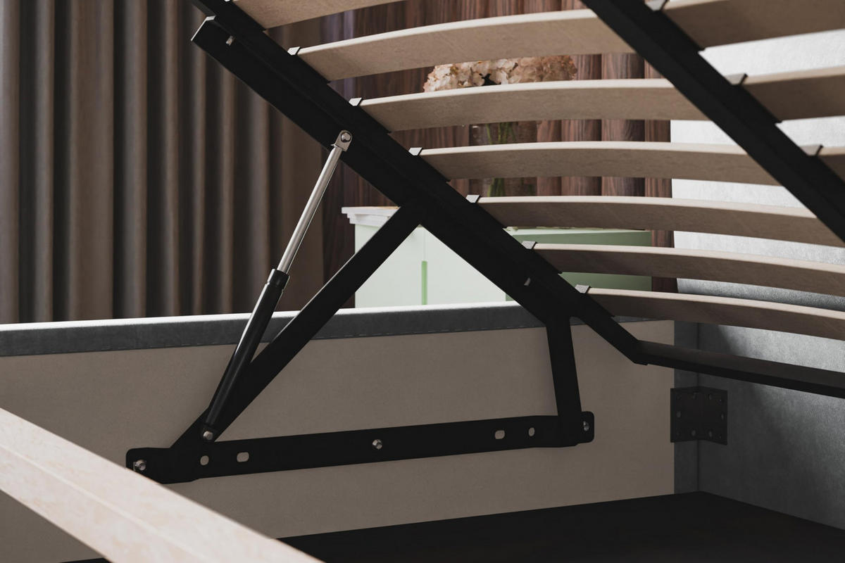 BETT 140x200 - Polsterbett mit Bettkasten und Metallrahmen - Modern Betten - Glatter Kronos-Stoff - Kollektion Lizbona, Blau - Blau, Holz/Textil (140/200cm) - Alpi-Möbel