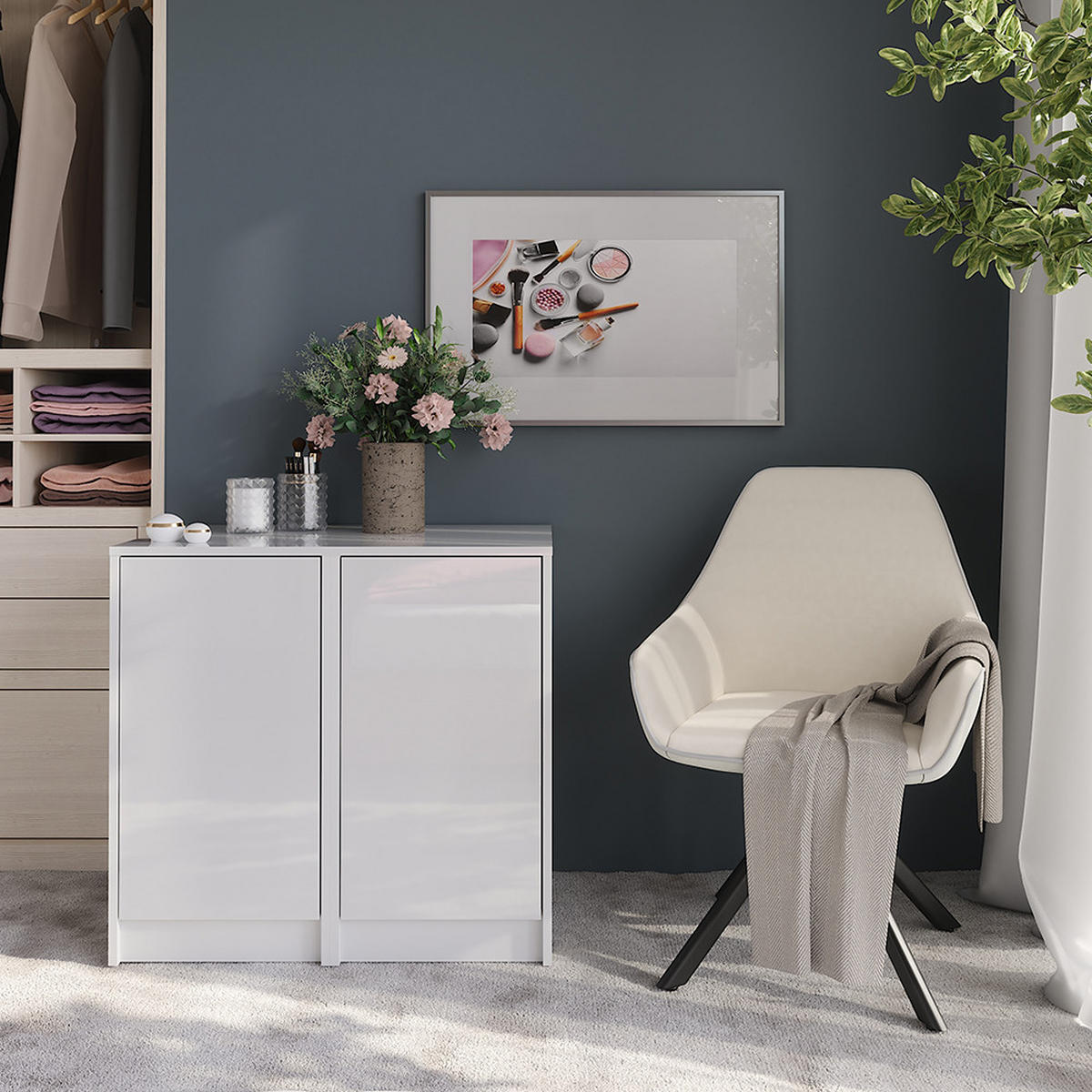 KOMMODE Sherry Weiß/Weiß Hochglanz 80.2 x 76 cm 2 Teile - Weiß Hochglanz, Holzwerkstoff (50cm) - Vicco