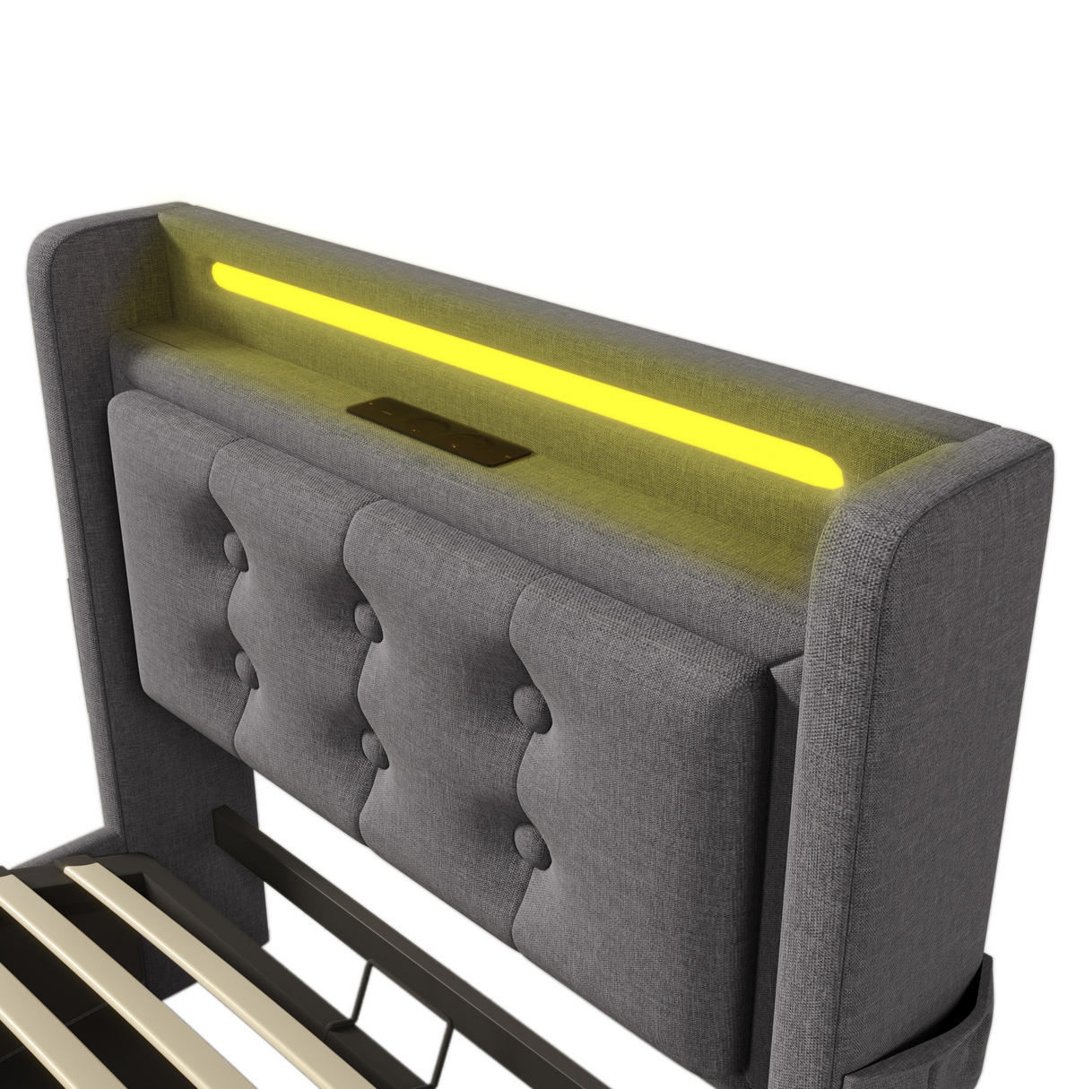 POLSTERBETT 90/200 cm Grau aus Baumwoll-Leinenstoff mit LED und Ladefunktion - Grau, Textil (90/200cm) - OKMYHOME