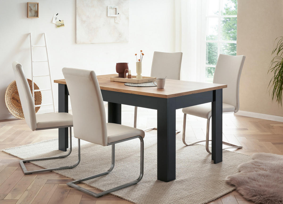 ESSTISCH grau, Eiche Wotan, Landhaus 160 cm, Küchentisch für bis zu 6 Personen - Eiche Wotan/Grau, Holzwerkstoff/Kunststoff (160/90/76cm) - Furn.Design