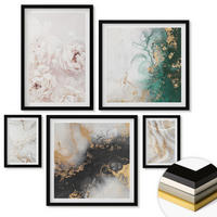 WANDBILDER 5er-Set - 50x50 cm & 20x30 cm & 40x60 cm Schwarzer Rahmen - Abstrakte Muster weiß schwarz grün - Schwarz, Kunststoff (40/60cm) - ArtPrintCave