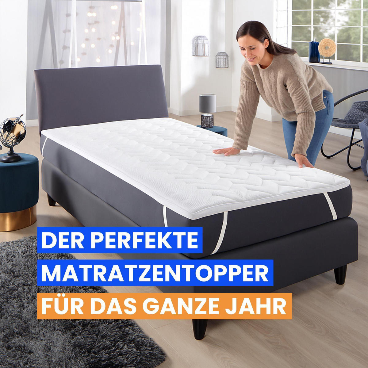MATRATZENAUFLAGE mit Wendeseite blau/weiß gestreift 140x200x5cm - Weiß, Textil (140/200cm) - Bestlivings