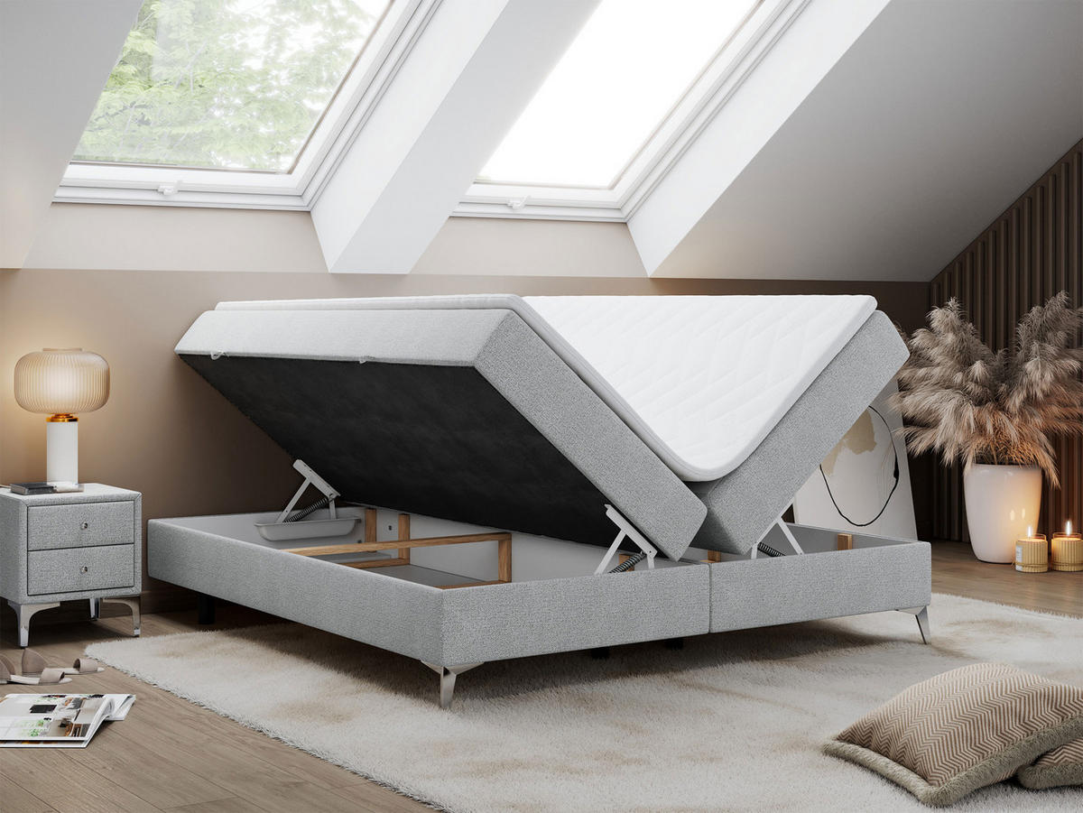 BOXBETT LESS 180/200 Hellgrau Struktur - H3 - Hellgrau, Holz/Textil (180/200cm) - MKS