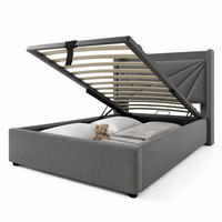 POLSTERBETT 90/200 mit Bettkasten und USB Type-C in Baumwoll-Leinen - Grau, Holzwerkstoff/Textil (90/200cm) - EVRYAE