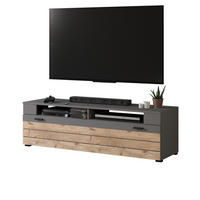 TV-LOWBOARD Eiche, grau matt 140 cm, TV Unterteil mit 4 Fächern - Eichefarben/Dunkelgrau, Holzwerkstoff/Kunststoff (140/43/40cm) - Inn.Furn