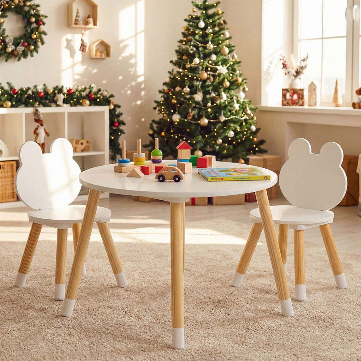 KINDERTISCH mit stuhl weiß(3-tlg) - Weiß, Holzwerkstoff (60/44/60cm) - COSTWAY