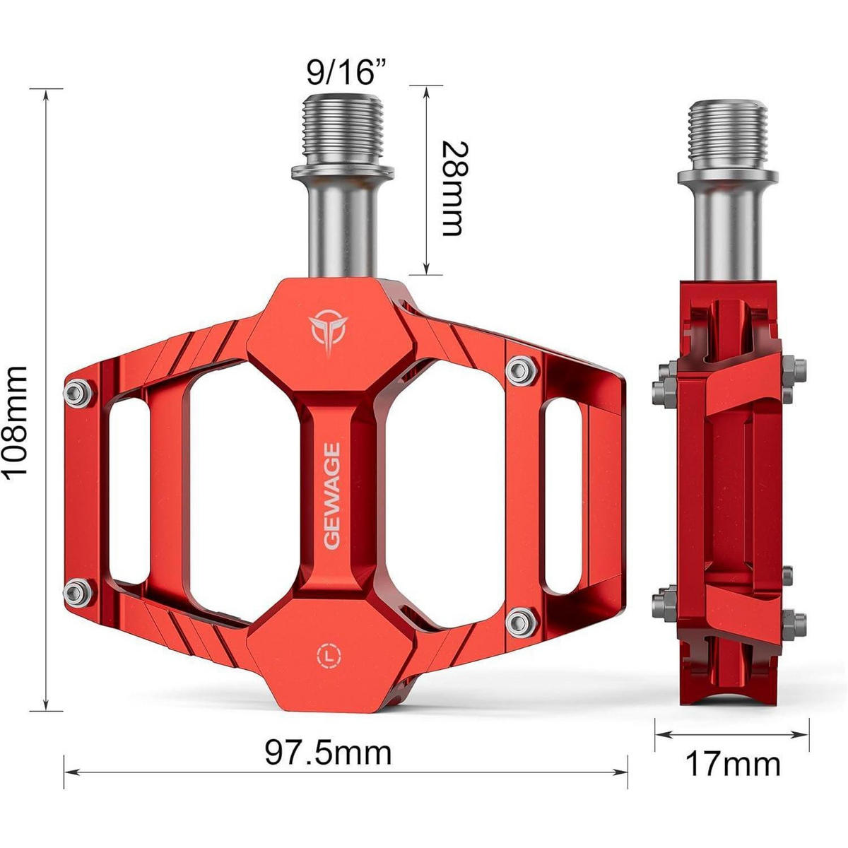 FAHRRAD Pedale Set CNC-Alu mit CR-MO Achse Rot - Rot, Metall (8/1.5/9.8cm)