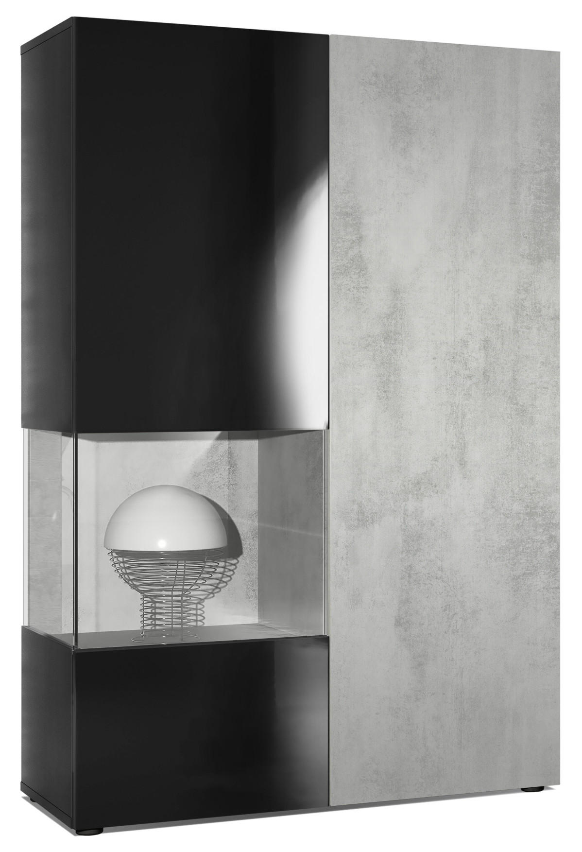 VITRINE Morena Tür und Einsatz in Beton Oxid Optik - Hellgrau, Holzwerkstoff (91.5/136.5/37cm) - Vladon