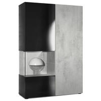 VITRINE Morena Tür und Einsatz in Beton Oxid Optik - Hellgrau, Holzwerkstoff (91.5/136.5/37cm) - Vladon