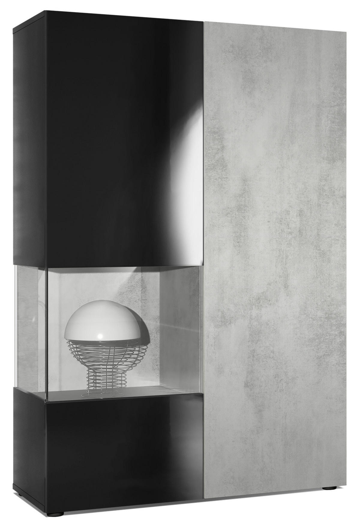 VITRINE Morena Tür und Einsatz in Beton Oxid Optik - Hellgrau, Holzwerkstoff (91.5/136.5/37cm) - Vladon