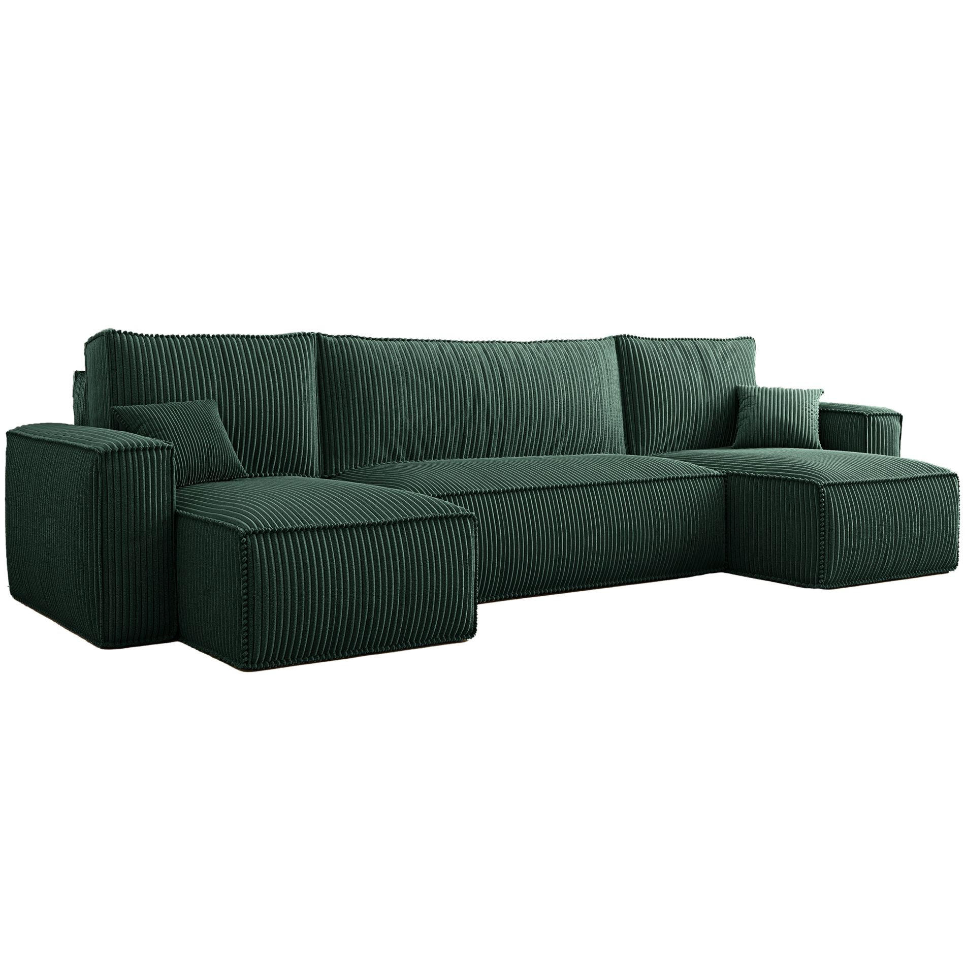 WOHNLANDSCHAFT Scarlo Dunkelgrün Cordbezug - Dunkelgrün/Schwarz, Kunststoff/Textil (312/83/145cm) - Selsey