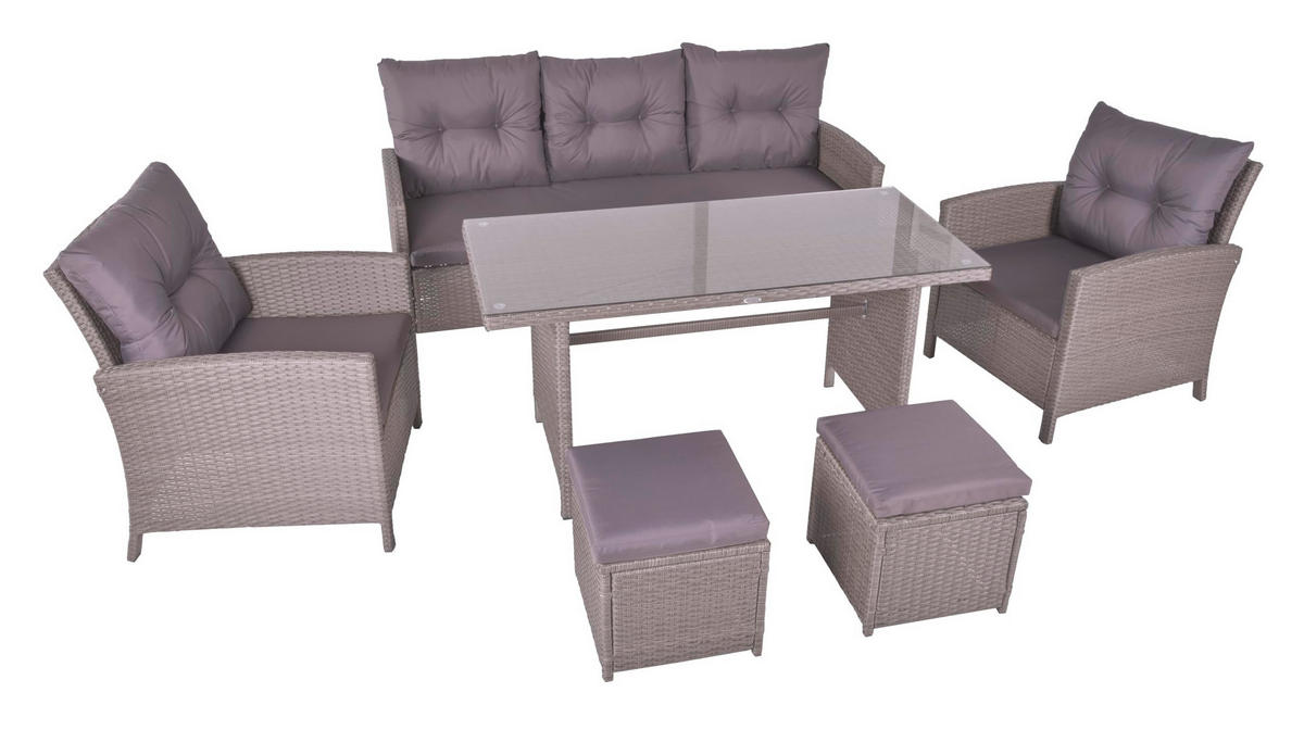 GARTEN-SITZGRUPPE Tove 6-teilig Grau Gartenmöbel-Set - Grau, Kunststoff - DELUKE