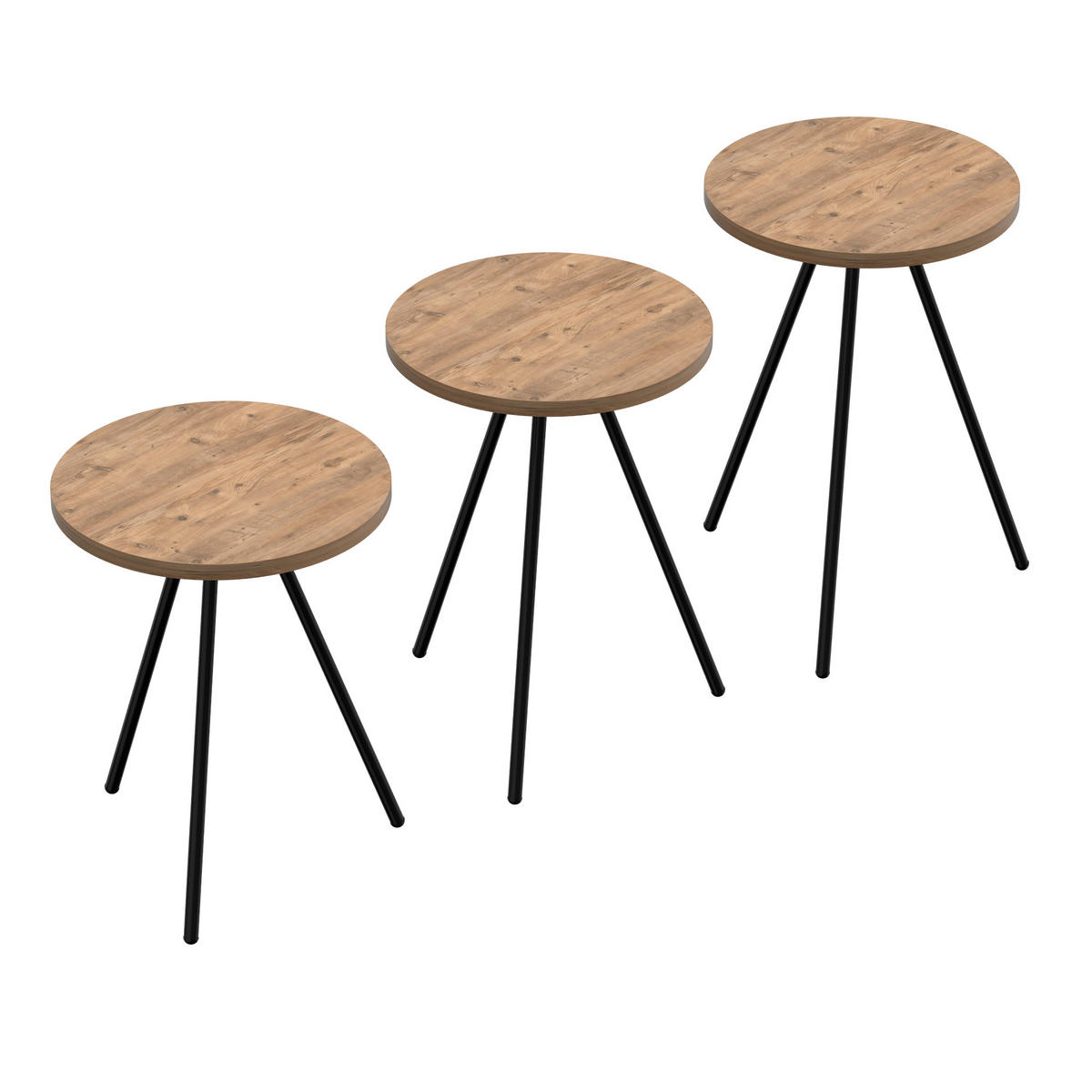 SATZTISCH Ølgod im 3er Set - Braun, Metall (34/34/53cm) - [en.casa]