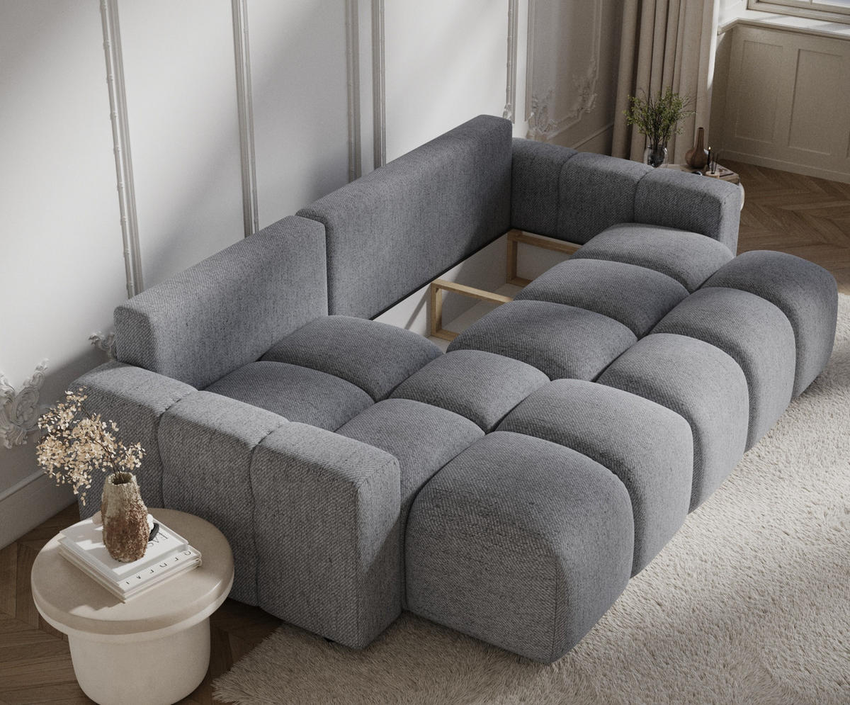 ECKSOFA MIT SCHLAFFUNKTION Ucci Grau Webstoff - Schwarz/Grau, Holz/Holzwerkstoff (233/142cm) - Maison de Reve