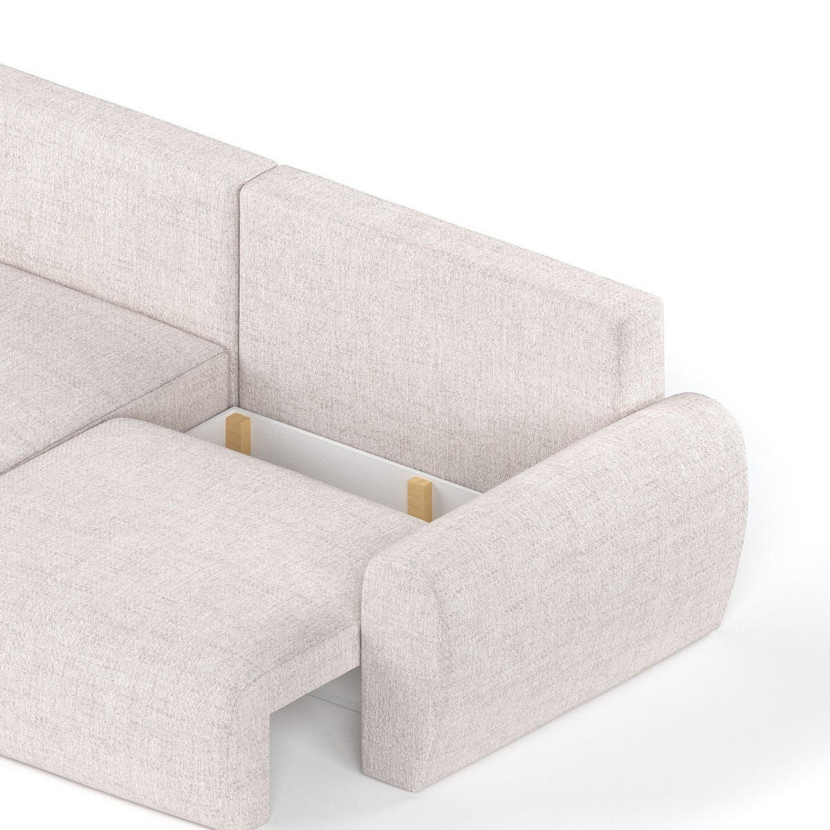 ECKSOFA OMARI mit Schlaffunktion Hellbeige im Neve Stoff - Sandfarben/Schwarz, Holz/Holzwerkstoff (253/153cm) - AltaBeds