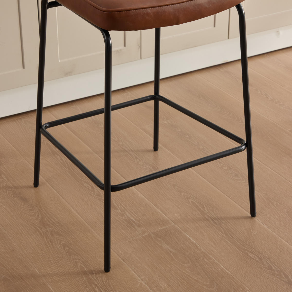 BARHOCKER 2er-Set Vintage PU-Leder Rattan-Optik Holz & Metall - Braun, Leder (46.2/96.5/59.8cm) - Urban Meuble