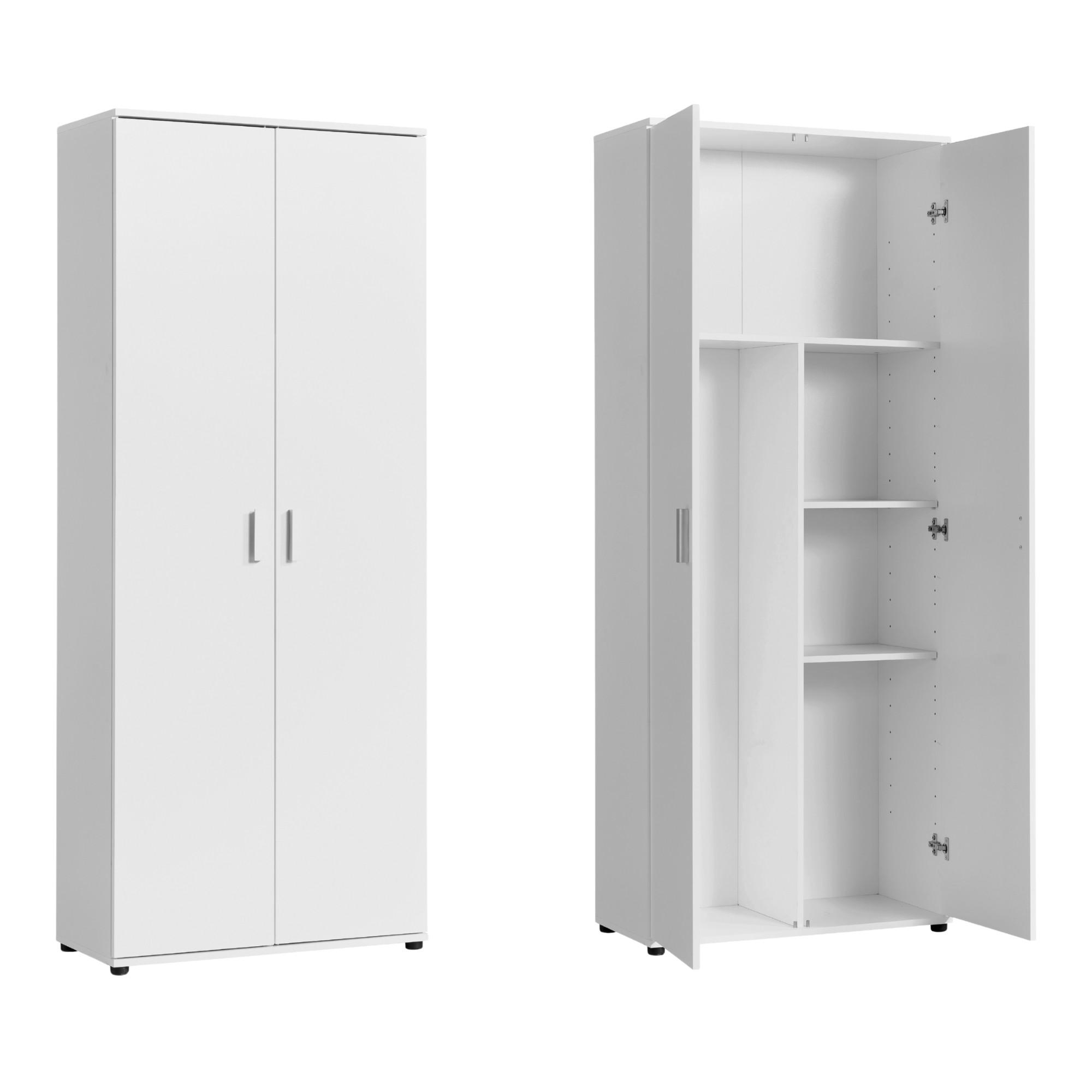 MEHRZWECKSCHRANK mit 2 Türen & 2 Einlegeböden und Fach für Staubsauger in weiß - Weiß, Holz (35/184/75cm) - Home Collective