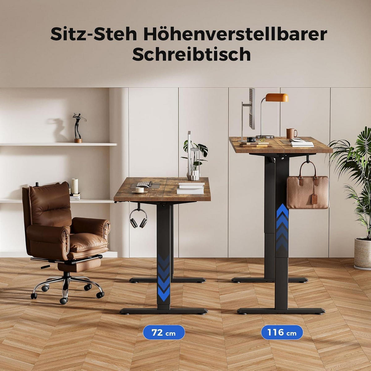 SCHREIBTISCH Höhenverstellbar Elektrisch 140 x 60 cm Braun - Braun, Holzwerkstoff (140/60/75cm)