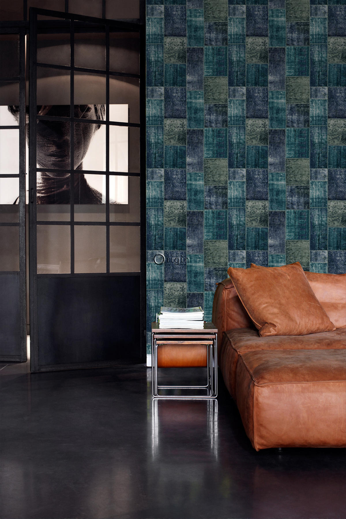 TAPETE Kelim-Patchwork 53 cm x 10.05 m - Türkis, Papier (53/1000cm) - Origin Wallcoverings