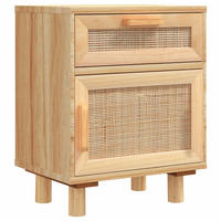 NACHTTISCH Braun Massivholz Kiefer Und Natur-Rattan - Braun, Holz (30/50/40cm) - vidaXL
