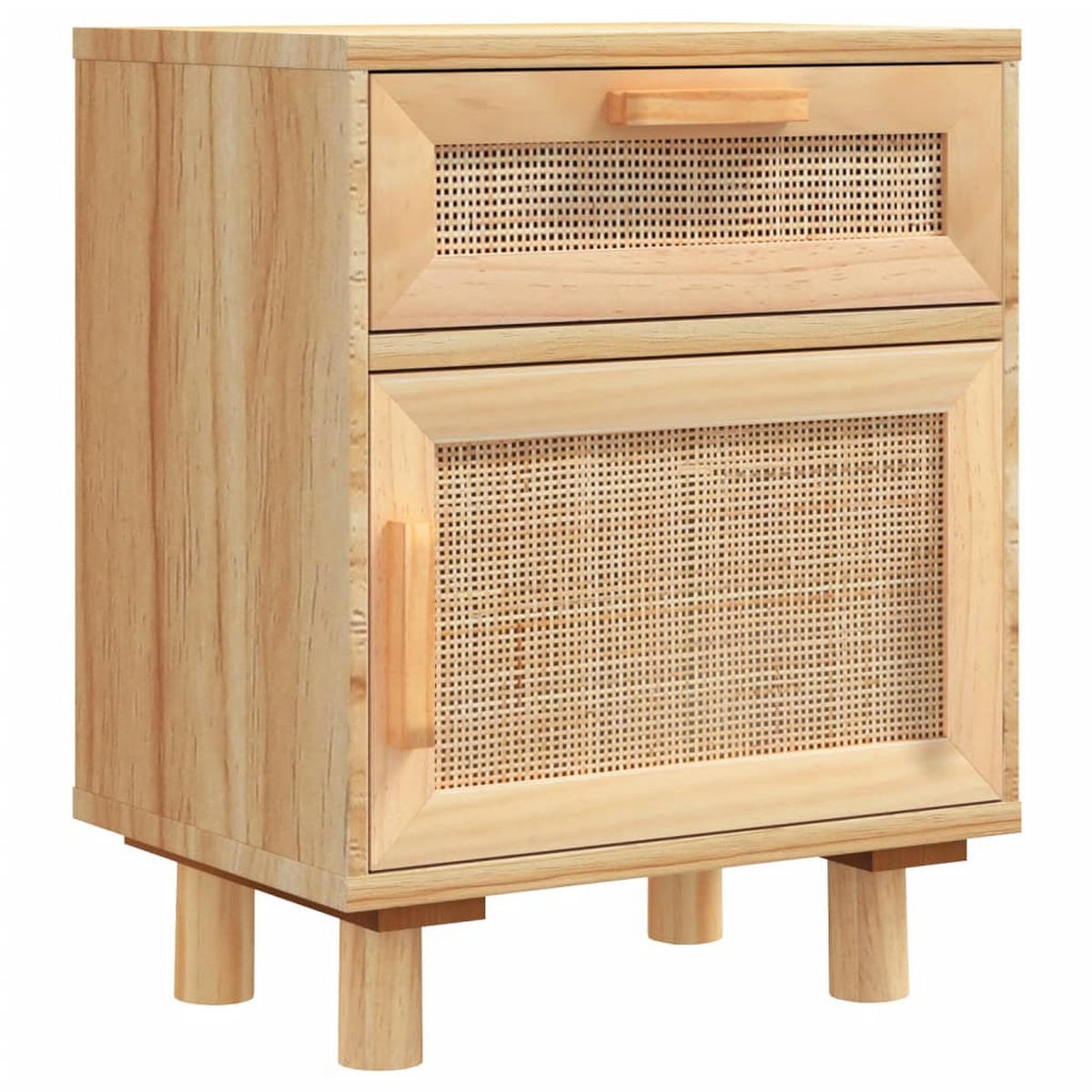 NACHTTISCH Braun Massivholz Kiefer Und Natur-Rattan - Braun, Holz (30/50/40cm) - vidaXL
