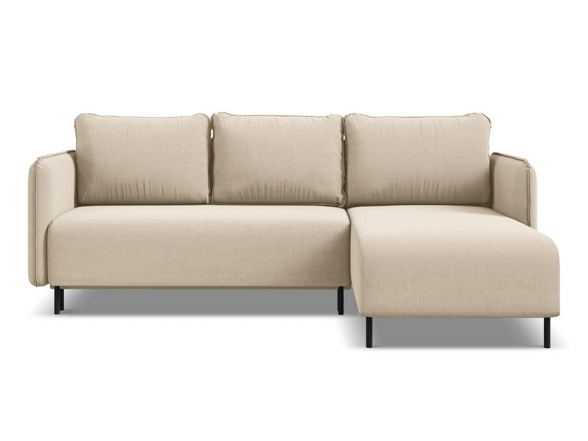 ECKSOFA mit Schlaffunktion Samt Stoff Beige - Beige/Creme, Holz/Textil (236/162cm) - Makamii