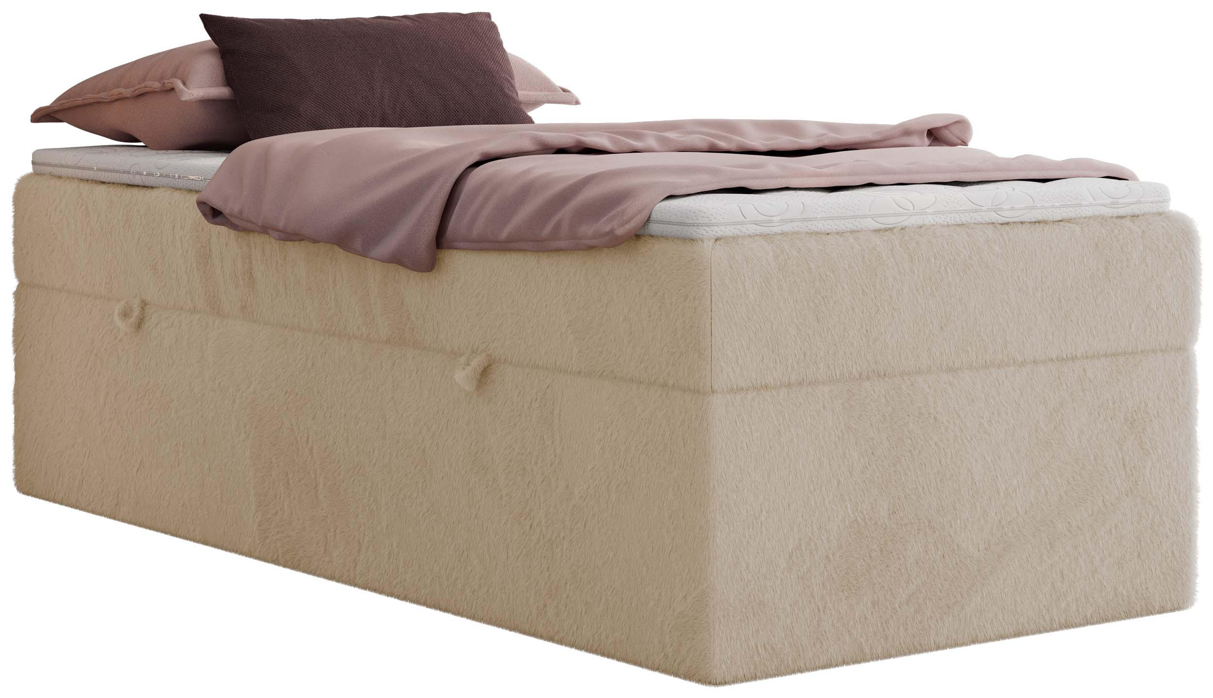 BOXBETT ZERO 90/200 - Creme Plüsch - H4 - Topper Visco - Creme, Textil (90/200cm) - MKS