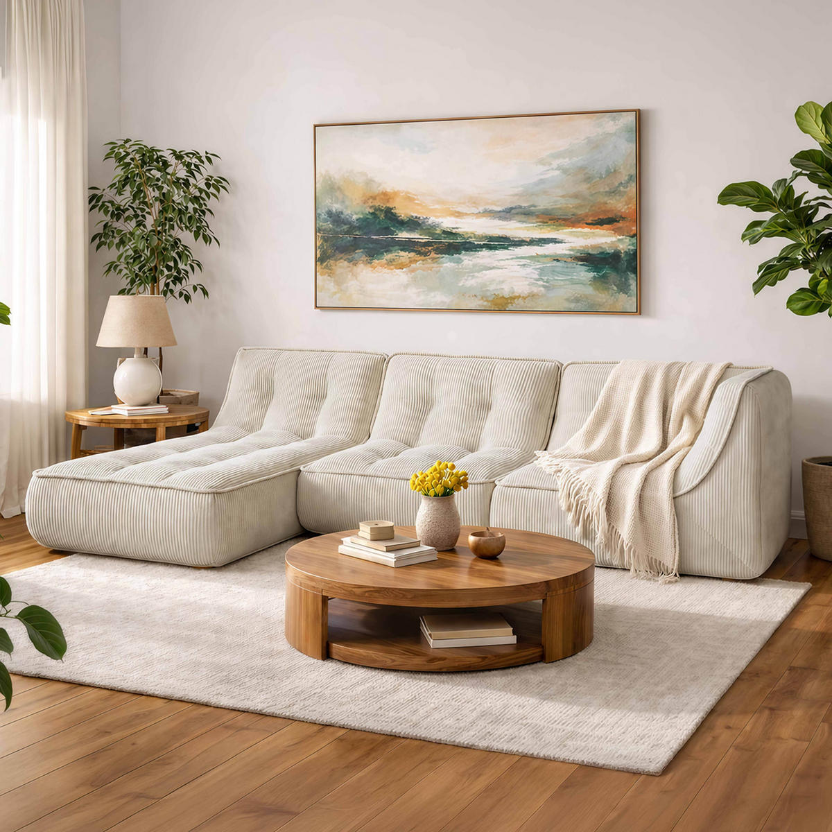 GARTENSOFA mit 3 Sitzplätzen, Ecru - Weiß, Textil (250/70/165cm) - Oviala