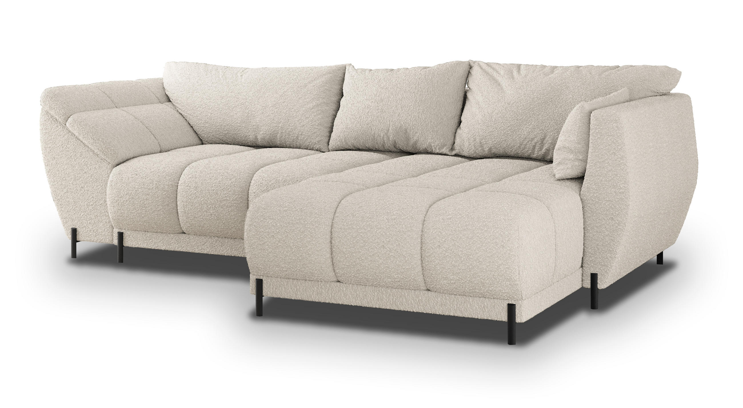 ECKSOFA VESTANO R-S Creme Boucle-Stoff mit Schlaffunktion - Creme, Holz (287/182cm) - MASSENO