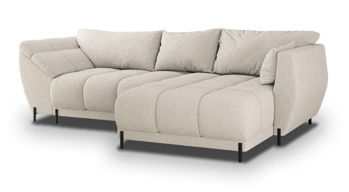 ECKSOFA VESTANO R-S Creme Boucle-Stoff mit Schlaffunktion - Creme, Holz (287/182cm) - MASSENO