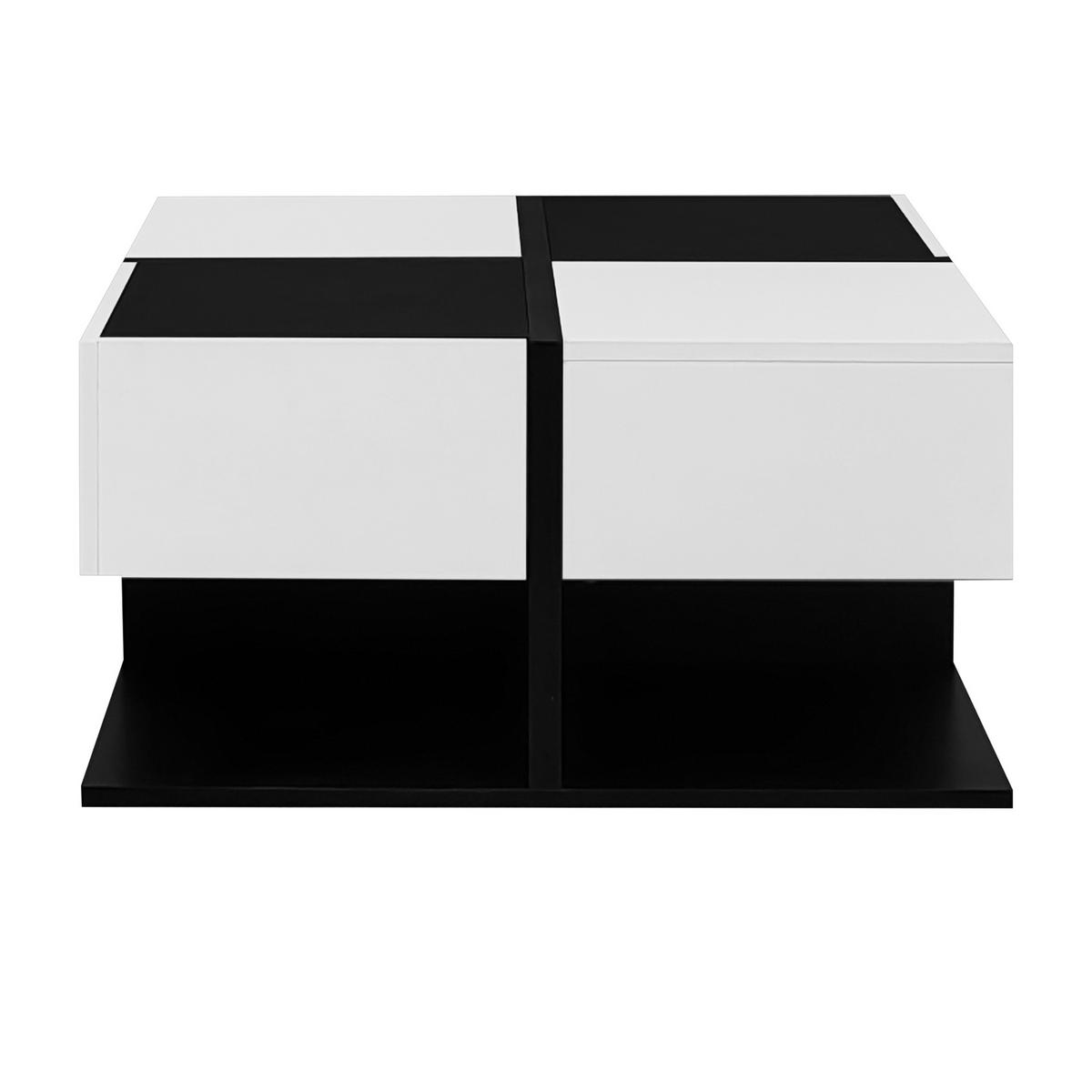 COUCHTISCH 70/70/35,5 cm schwarz-weiß mit 2 Schubladen - Schwarz, Holzwerkstoff (70/70/35.5cm) - OKWISH