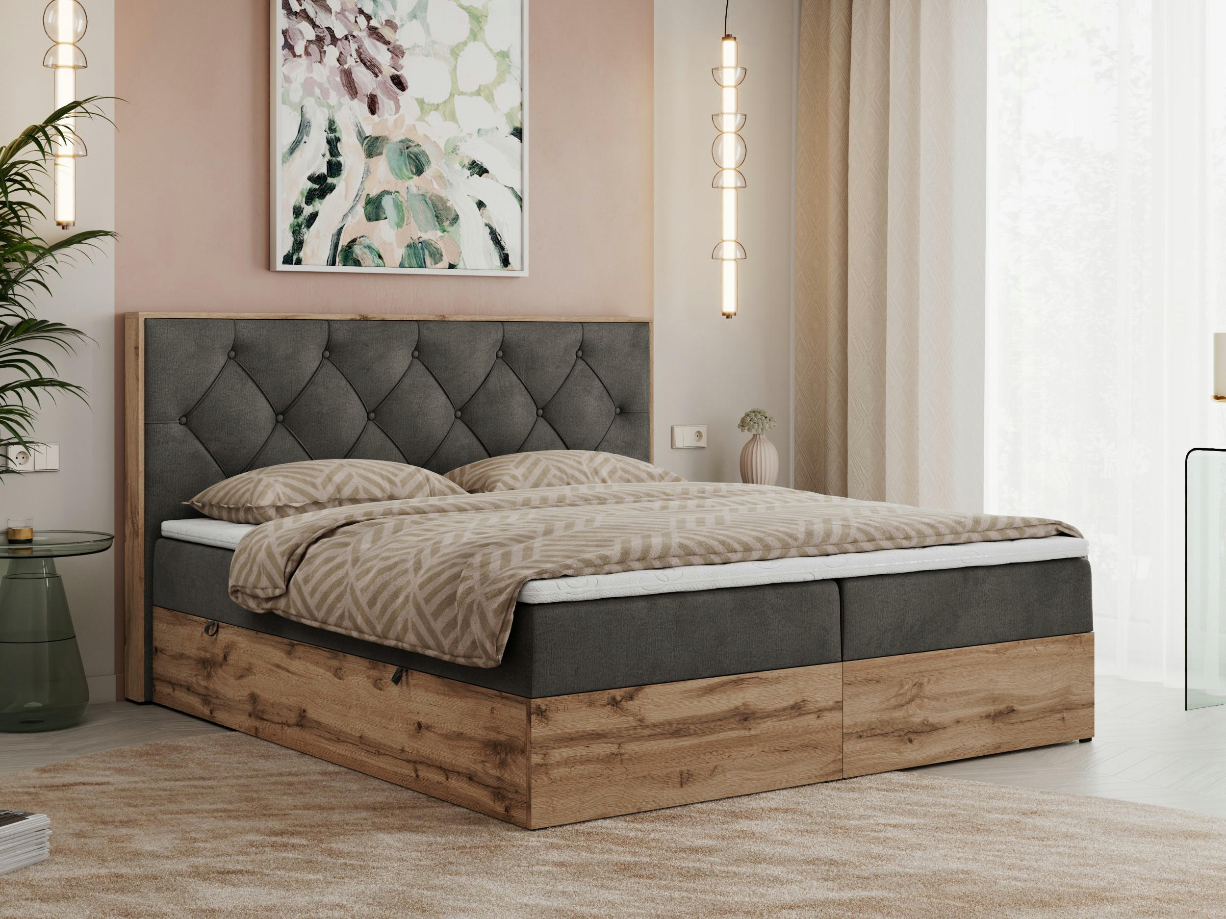 BOXBETT VENETO 180/200 Dunkelgrau Velvet - H3 - Dunkelgrau, Holz/Textil (180/200cm) - MKS