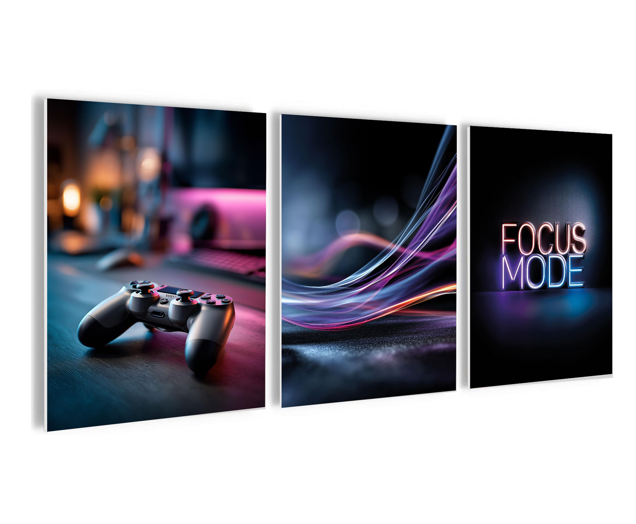 BILDERSET 3er-Set 30x40 cm Gaming neon Jugendzimmer - Beige, Kunststoff (30/40cm) - artissimo
