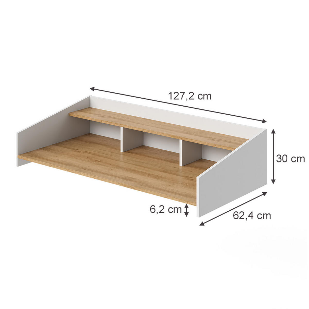 AUFSATZREGAL Viktor, Artisan-Eiche/Weiß, 127.2 x 30 cm - Eiche Artisan/Weiß, Holzwerkstoff (127.2/30/62.4cm) - Vicco