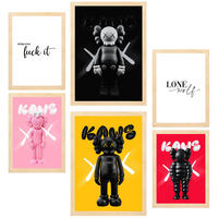 POSTER Set Mit 6 Kultige Kaws Farbenfroh A3 & A4 Rahmen Aus Hellem Holz - Beige, Papier (29/3cm) - Nacnic