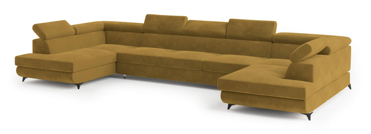 ROHOVÁ SEDAČKA URMANO žlutá - černá/žlutá, kov/dřevo (395/190cm) - MASSENO