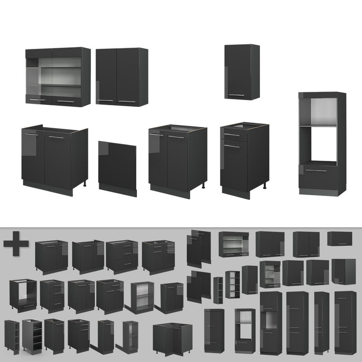 KUCHYŇSKÝ KOUT Fame-Line Antracitový vysoký lesk - antracitová/vysoce lesklá černá, kompozitní dřevo (300/81.6/60cm) - Vicco