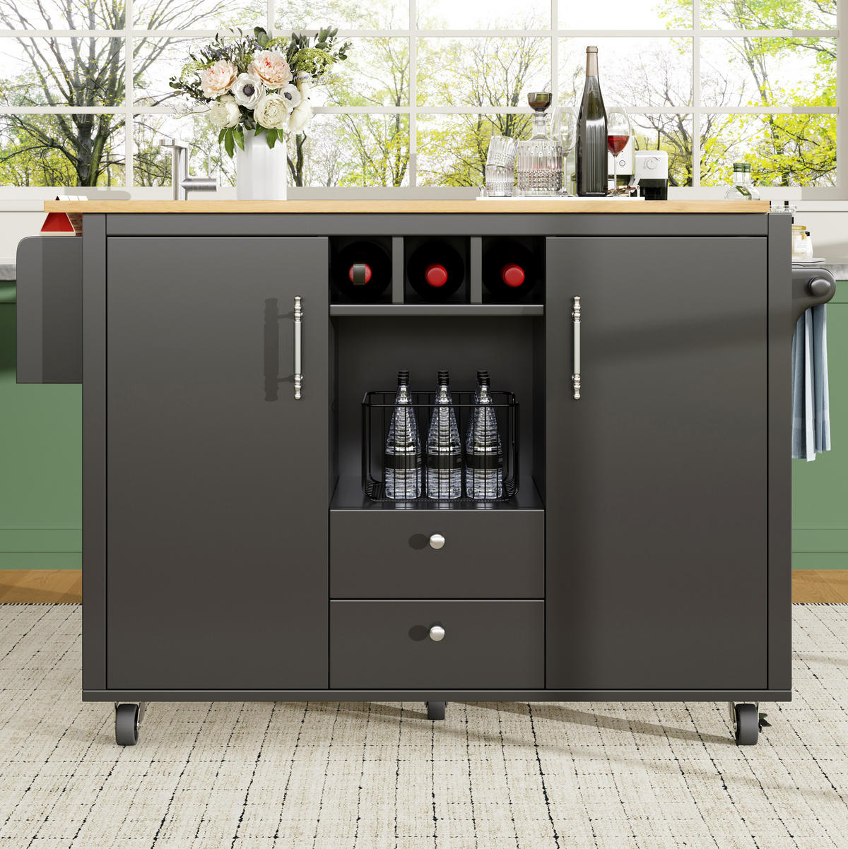 KÜCHENINSEL mit Klapptisch 137,9 x 73 x 92,2 cm Schwarz - Schwarz, Metall (73/92.5/137.9cm) - Beauniv