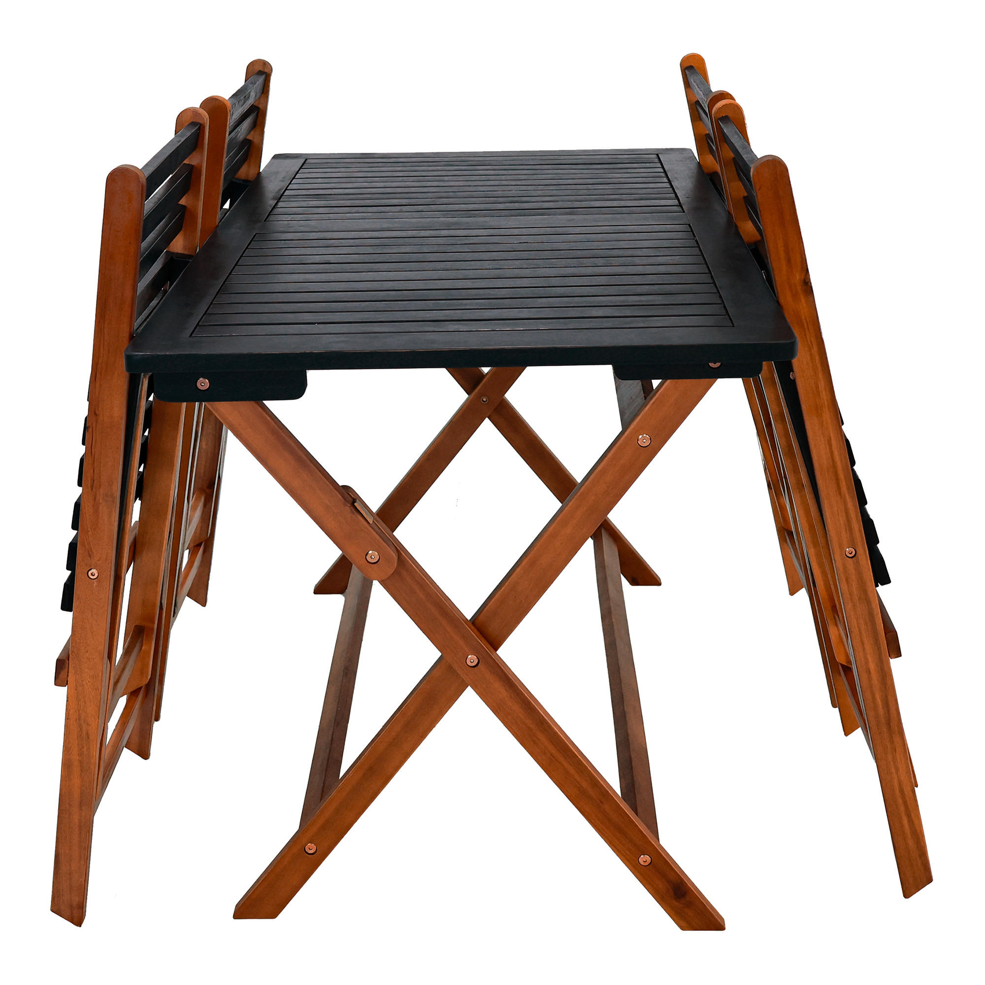 Thumbnail - [en.casa] Gartenmöbel-Set, Natur, Grau, Holz, 5-teilig, 4-Sitzer, rechteckig, Loungemöbel, Loungemöbel-Sets