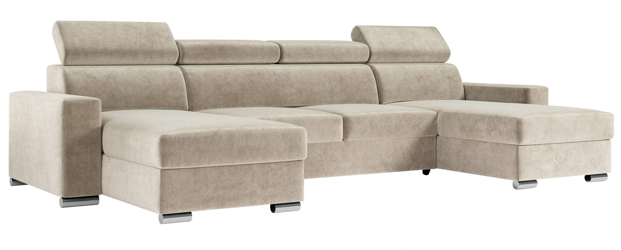WOHNLANDSCHAFT FOX U Beige - Velvet - Beige/Silberfarben, Kunststoff/Textil (306/98/168cm) - MKS