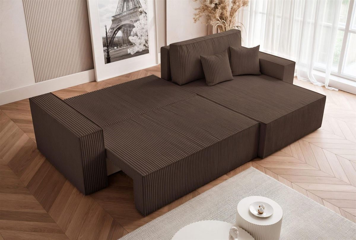 ECKSOFA Adara Max Mit Schlaffunktion - Braun, Holzwerkstoff/Textil (145/276cm) - Fun Möbel