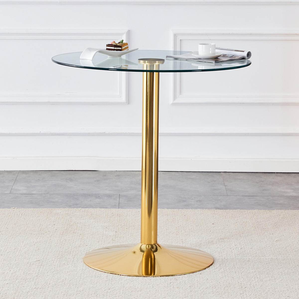 RUNDER Bartisch 89/89 cm aus Glas mit Metallgestell in Gold, Höhe 92 cm - Goldfarben, Holzwerkstoff (89/89/92cm) - BEAOK