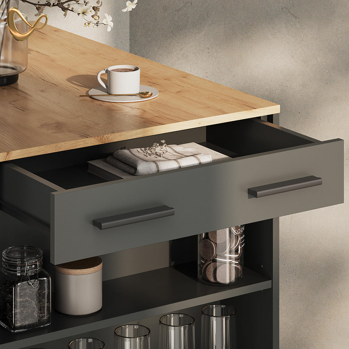 BARTISCH Regusa Anthrazit/Goldkraft Eiche 67 x 100 cm - Anthrazit, Holzwerkstoff (100/67/106cm) - Livinity®