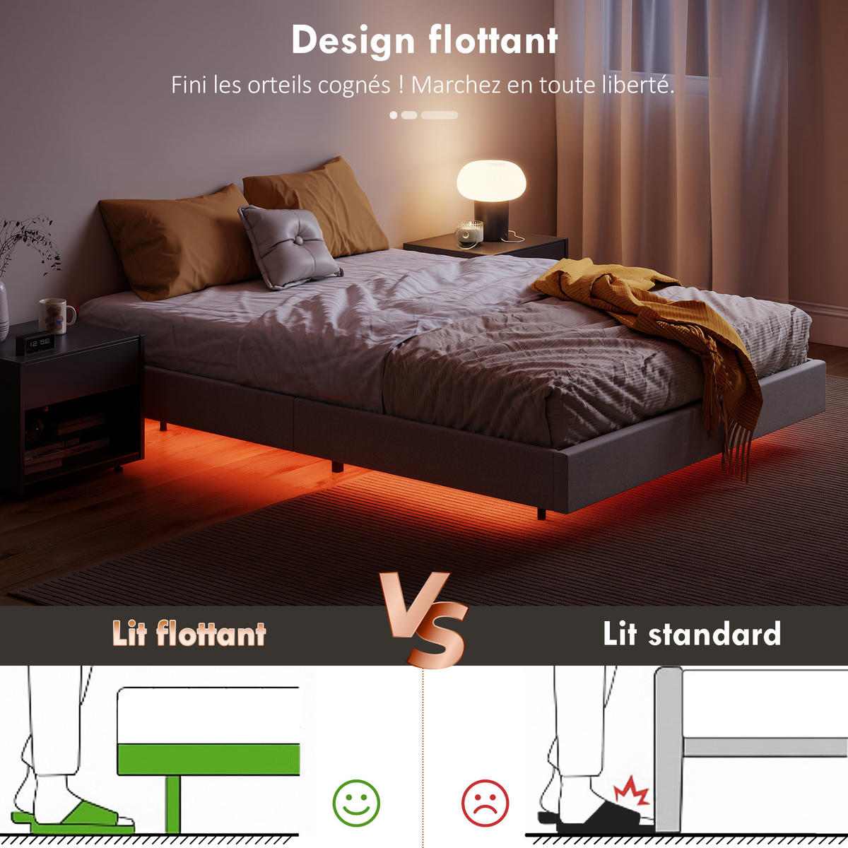 BETT 140x190 cm DE-14648 mit LED-Beleuchtung Beige - Beige, Textil (140/190cm) - ComfortXL