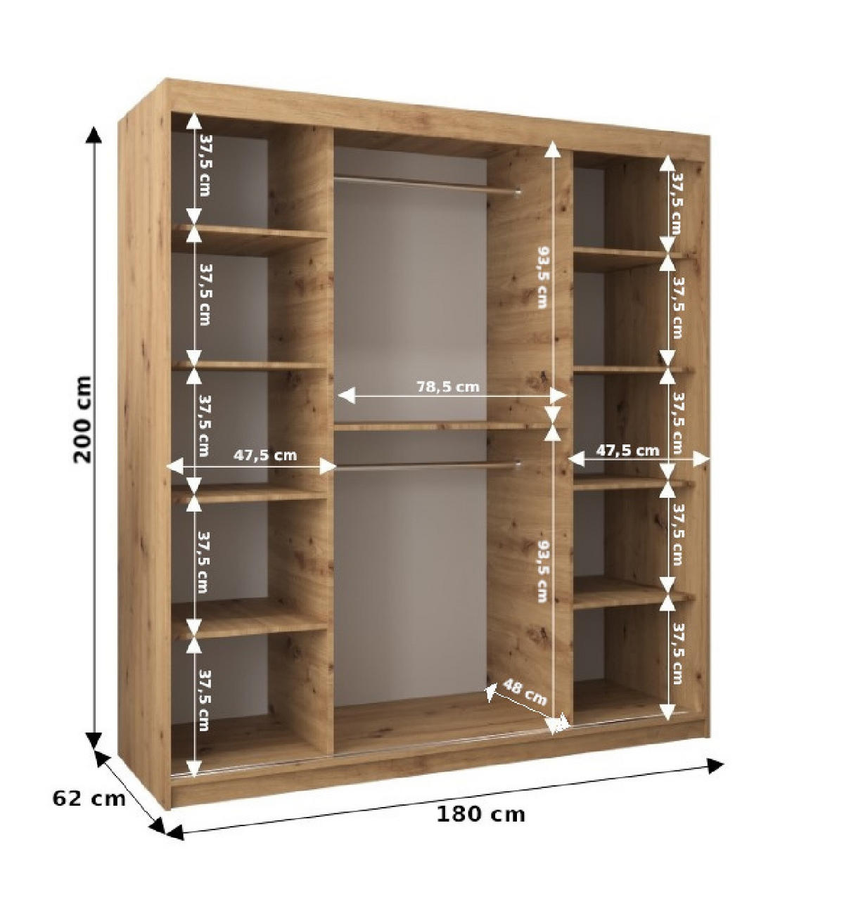 SCHWEBETÜRENSCHRANK 200/180/62 2-türig - Silberfarben/Schwarz, Holz/Kunststoff (180/200/62cm) - Abiks Möbel
