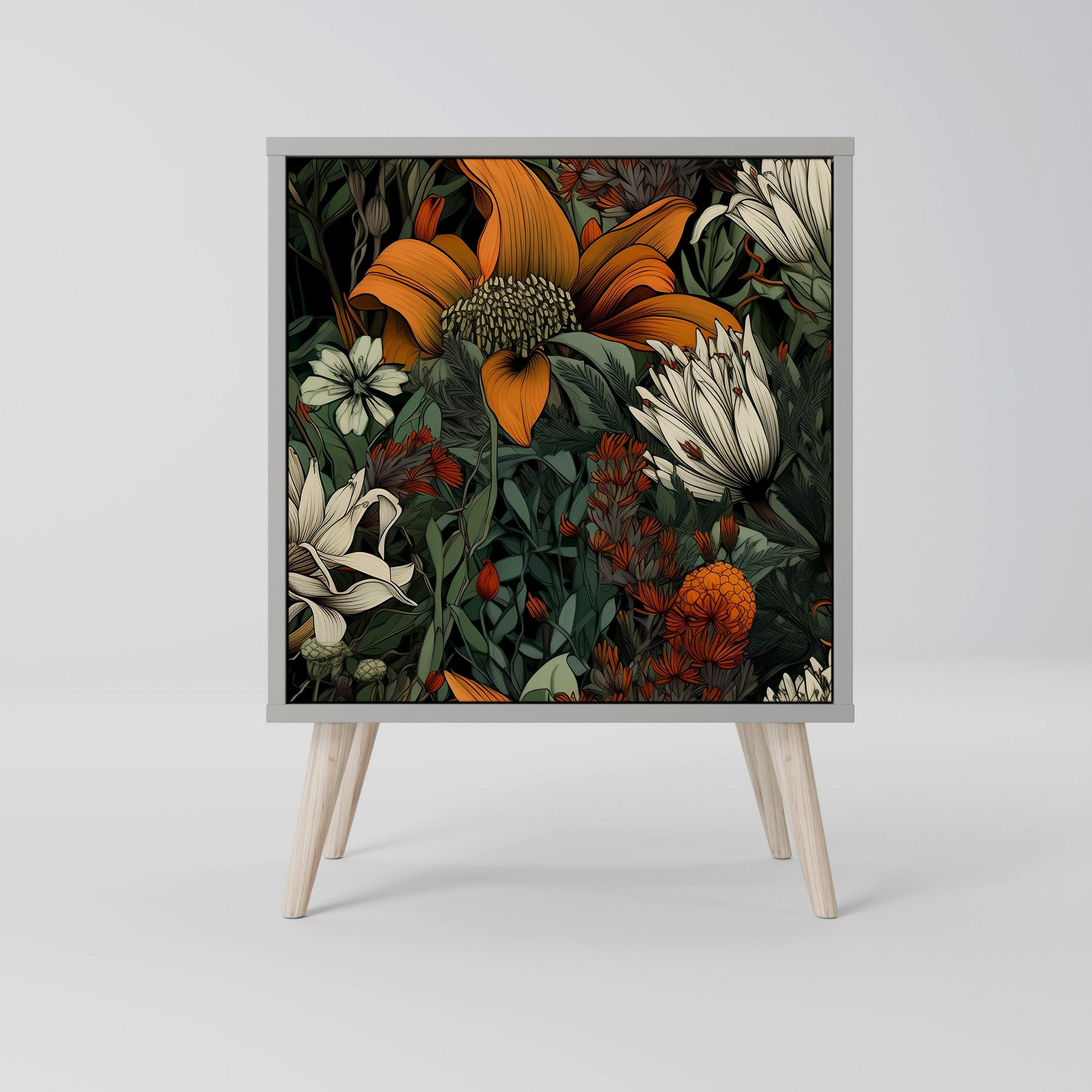 SIDEBOARD MIDNIGHT SPROUT, Grau, 57,5x42x77,5 cm, Schräge Buchenholzfüße - Buchefarben/Multicolor, Holzwerkstoff/Buchenholz (57.5/77.5/42cm) - SpaceRebels